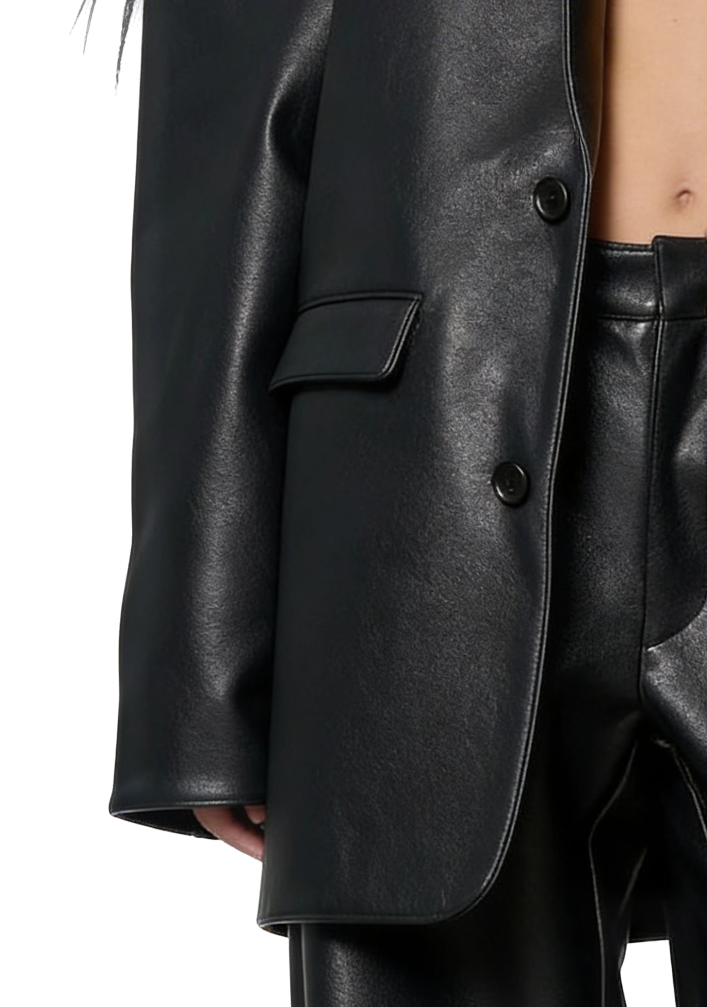 Leather Oversize Blazer - Black