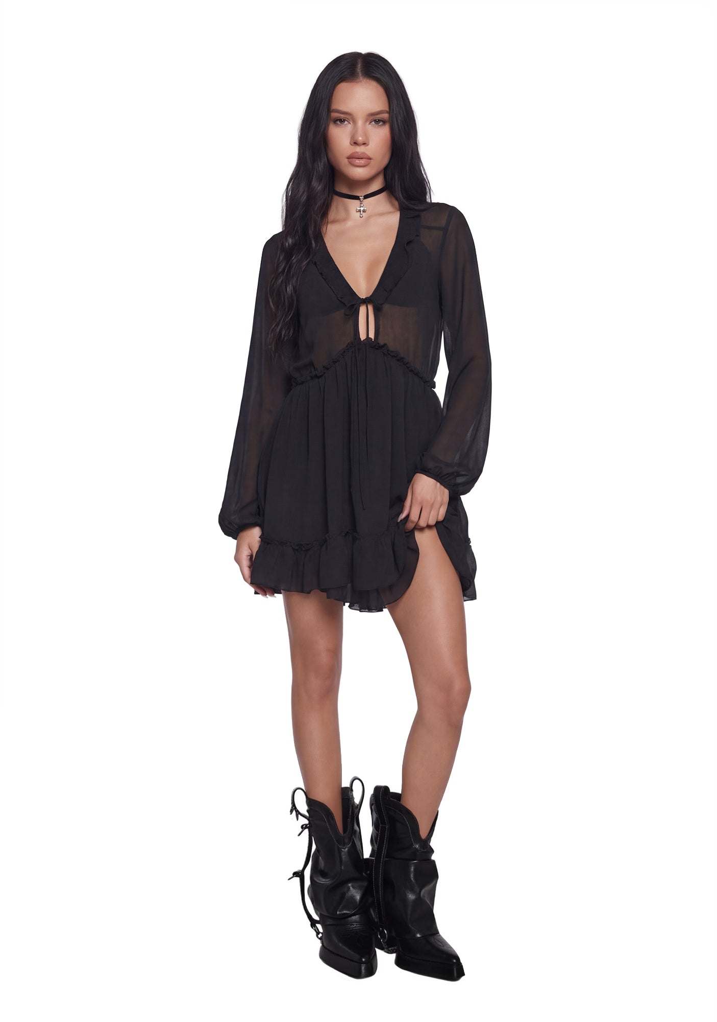 Sunset Chaser Babydoll Dress - Black