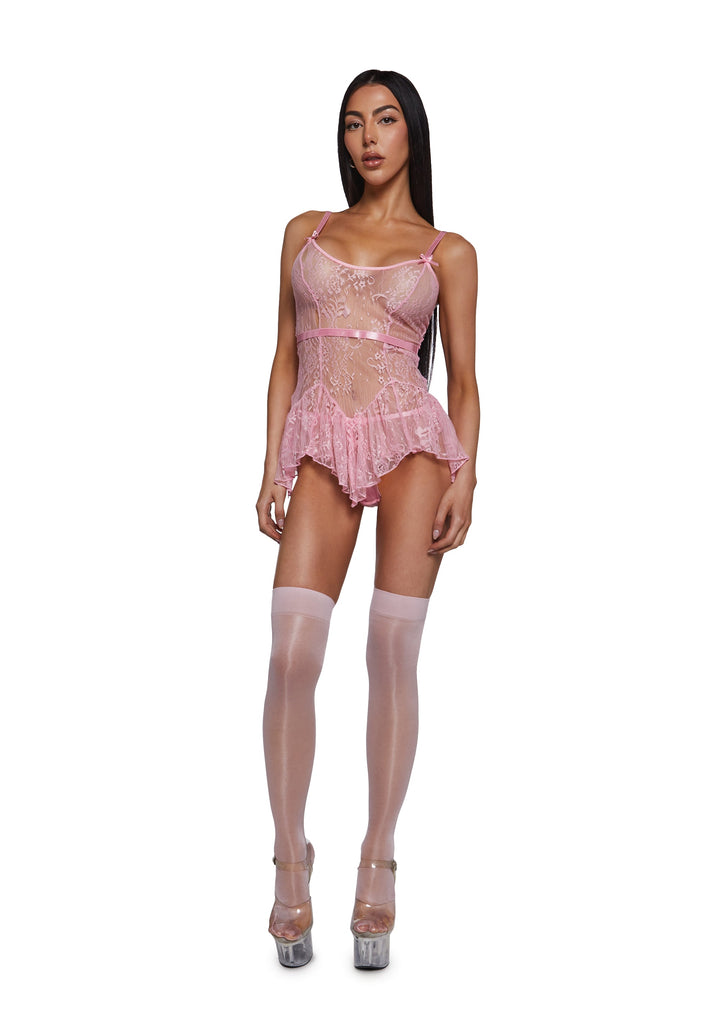 Midnight Kiss Lace Babydoll - Pink