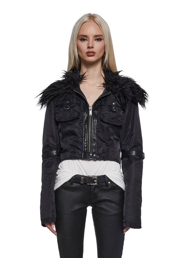Polished Rebel Cropped Bomber Jacket