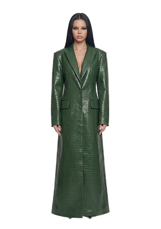 Croc Leather Elongated Blazer Coat - Green