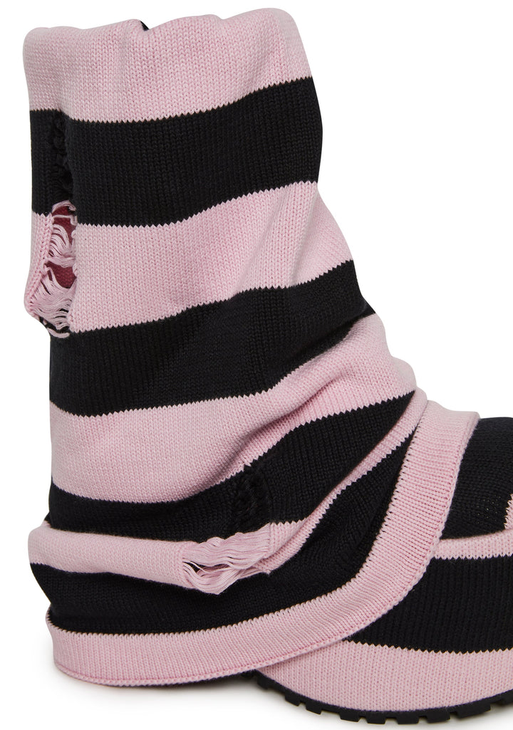 Snuggle Stripes Platform Boots - Black/Pink
