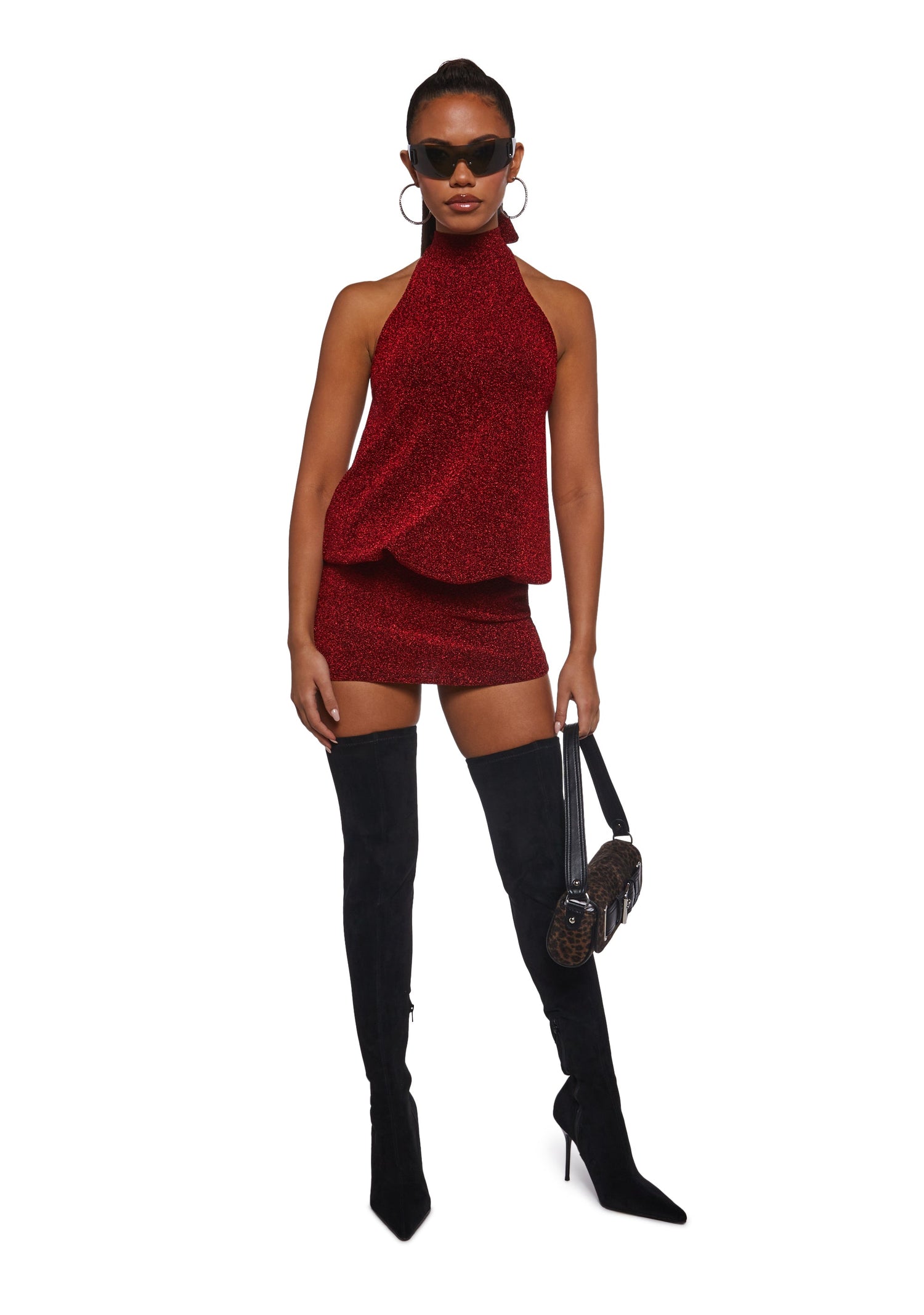 Club Moves Halter Dress - Red Glitter