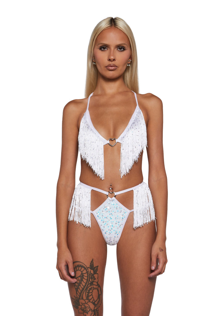 Fun Hearts Sequin Fringe Shorts Set