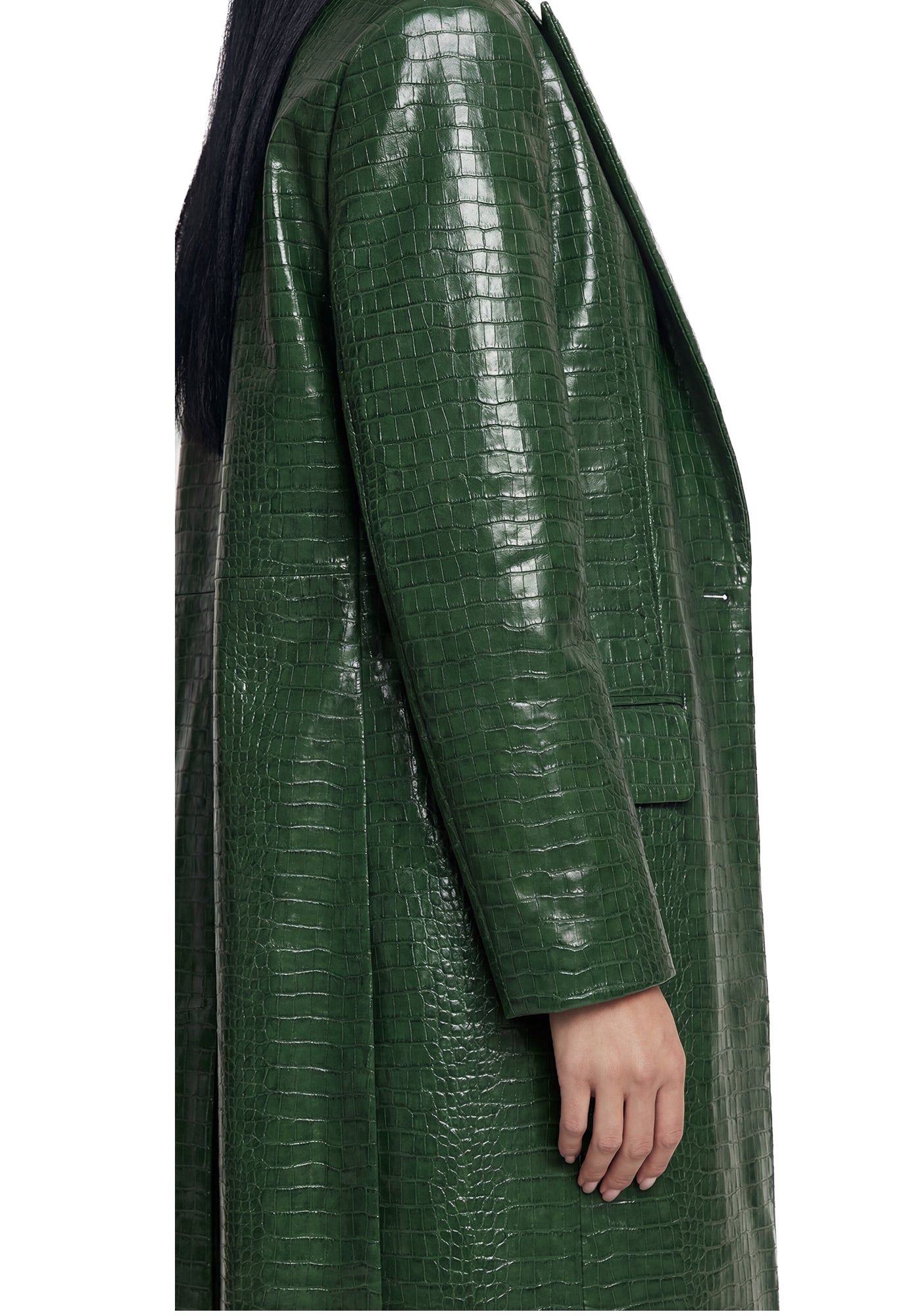 Croc Leather Elongated Blazer Coat - Green