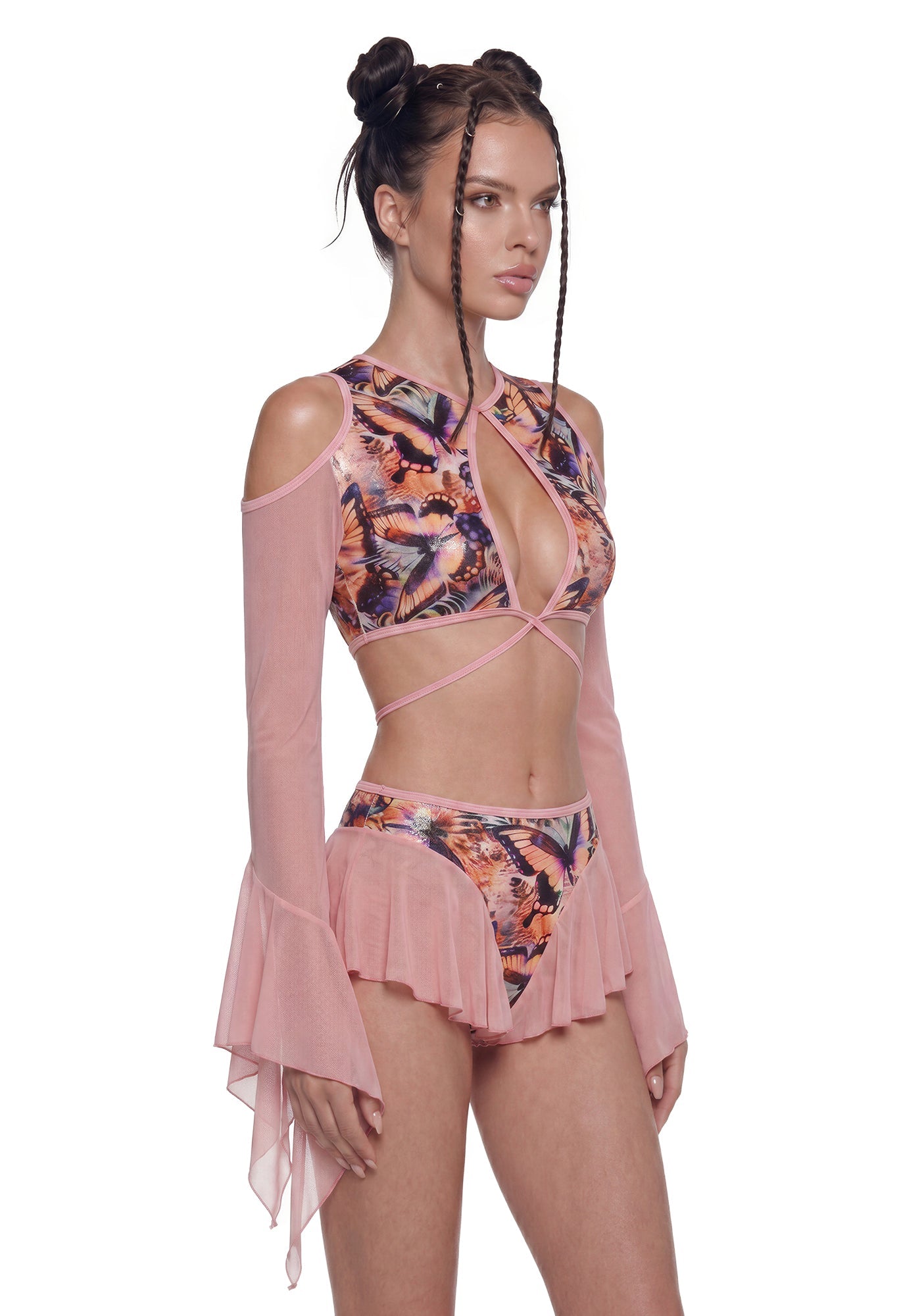 Butterfly Print Cut Out Top - Pink