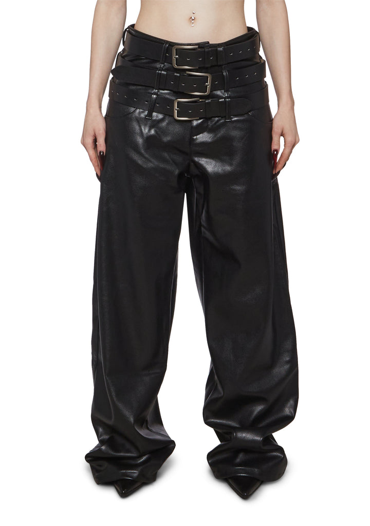 Triple Belt Pants - Black