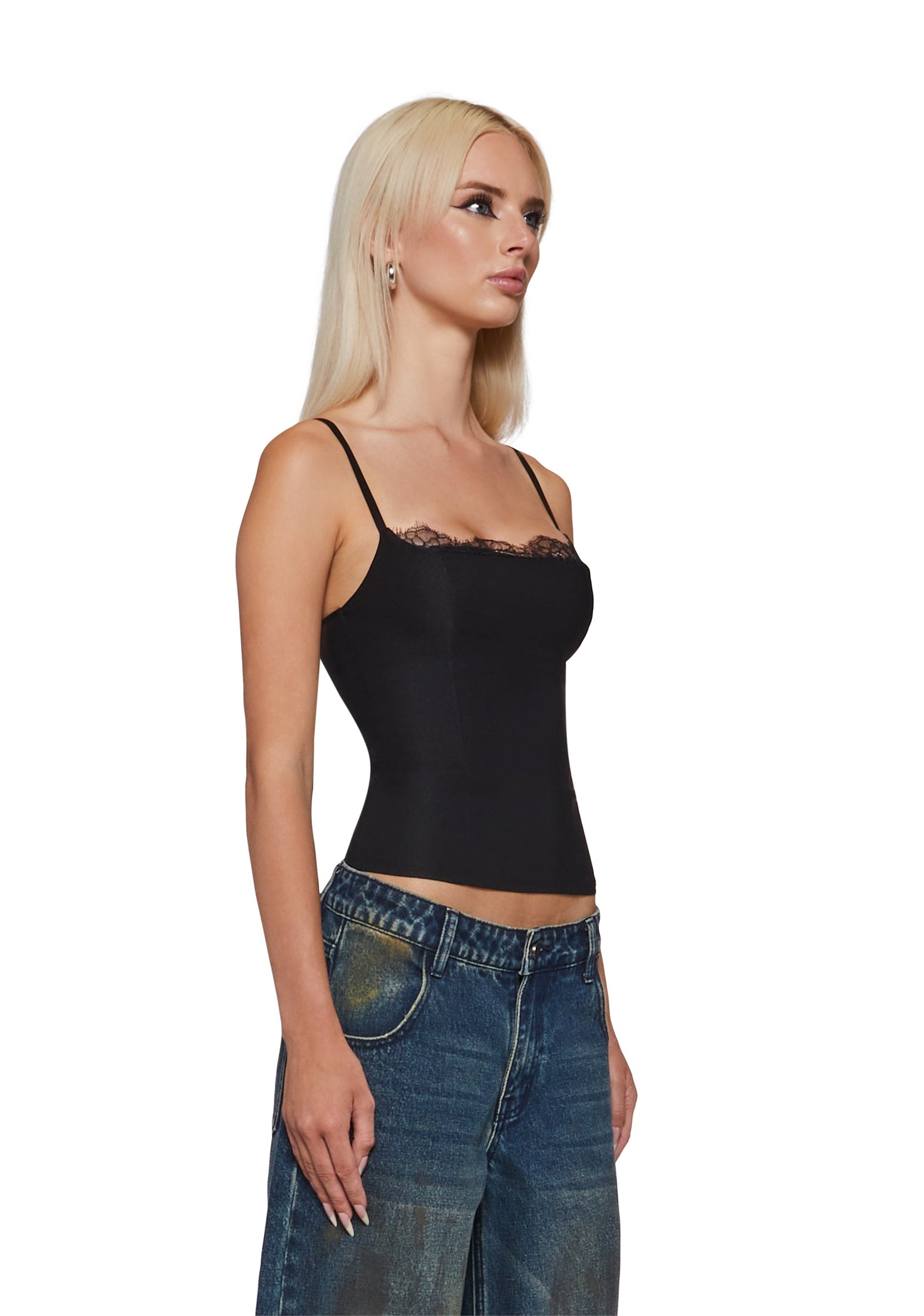 Gina Lace Trim Tank Top - Black