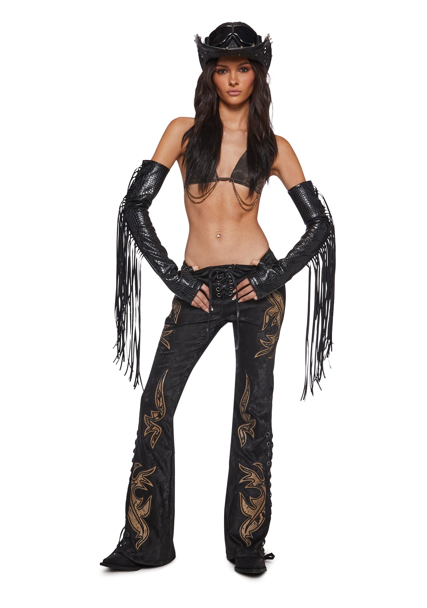 Slither Fringe Leather Gloves