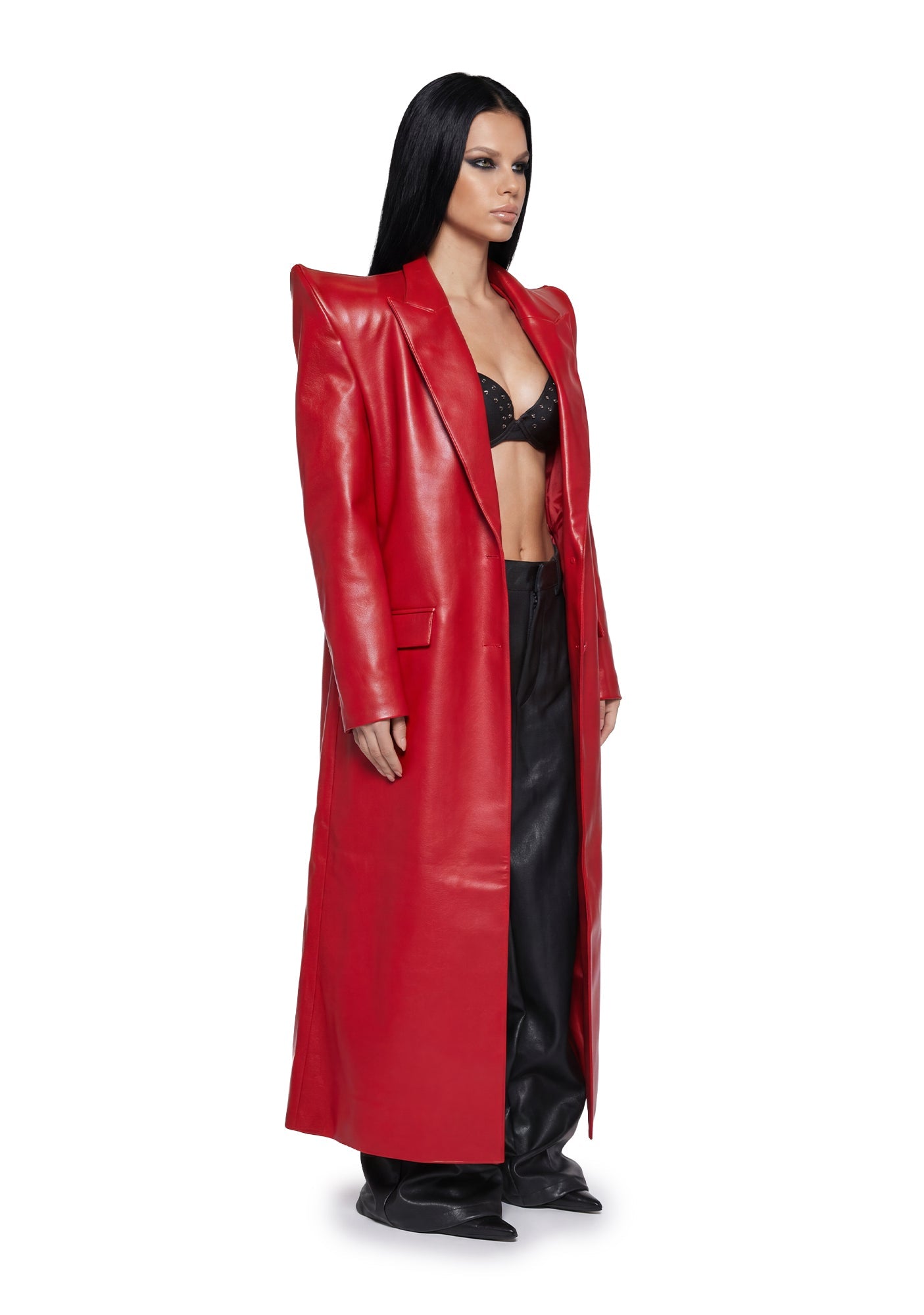 Doomsday Elongated Leather Coat - Red