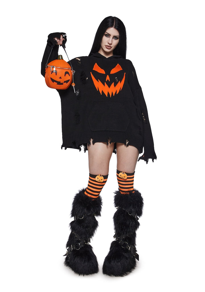Dark Pumpkin Oversized Sweater with Hood