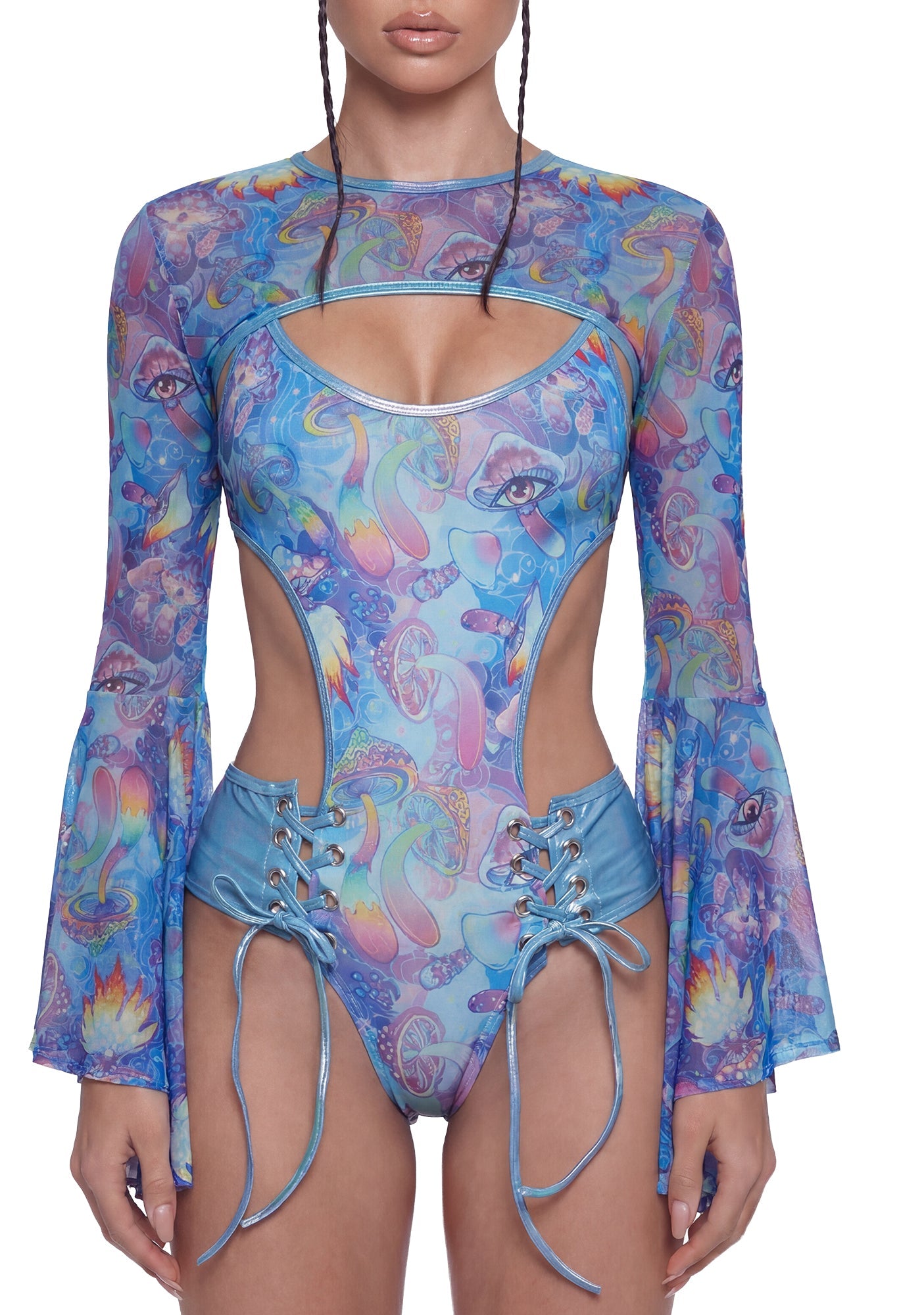 Mushroom Bell Sleeve Shrug - Blue