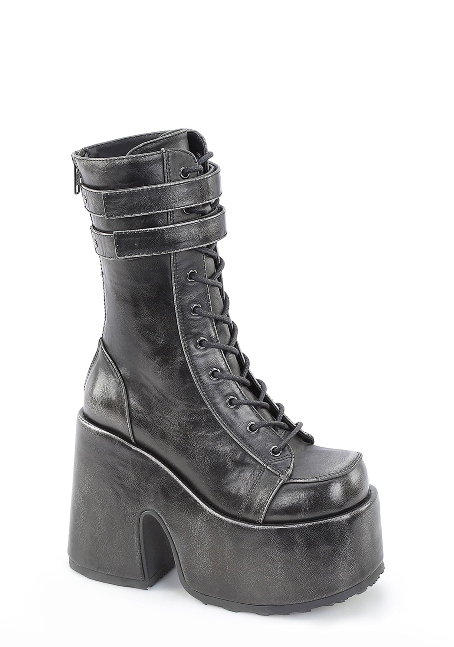 Camel-250 Lace Up Mid Calf Platform Boots - Black