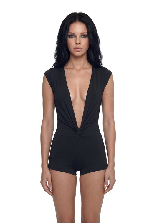 Cara Deep Plunge Knotted Romper