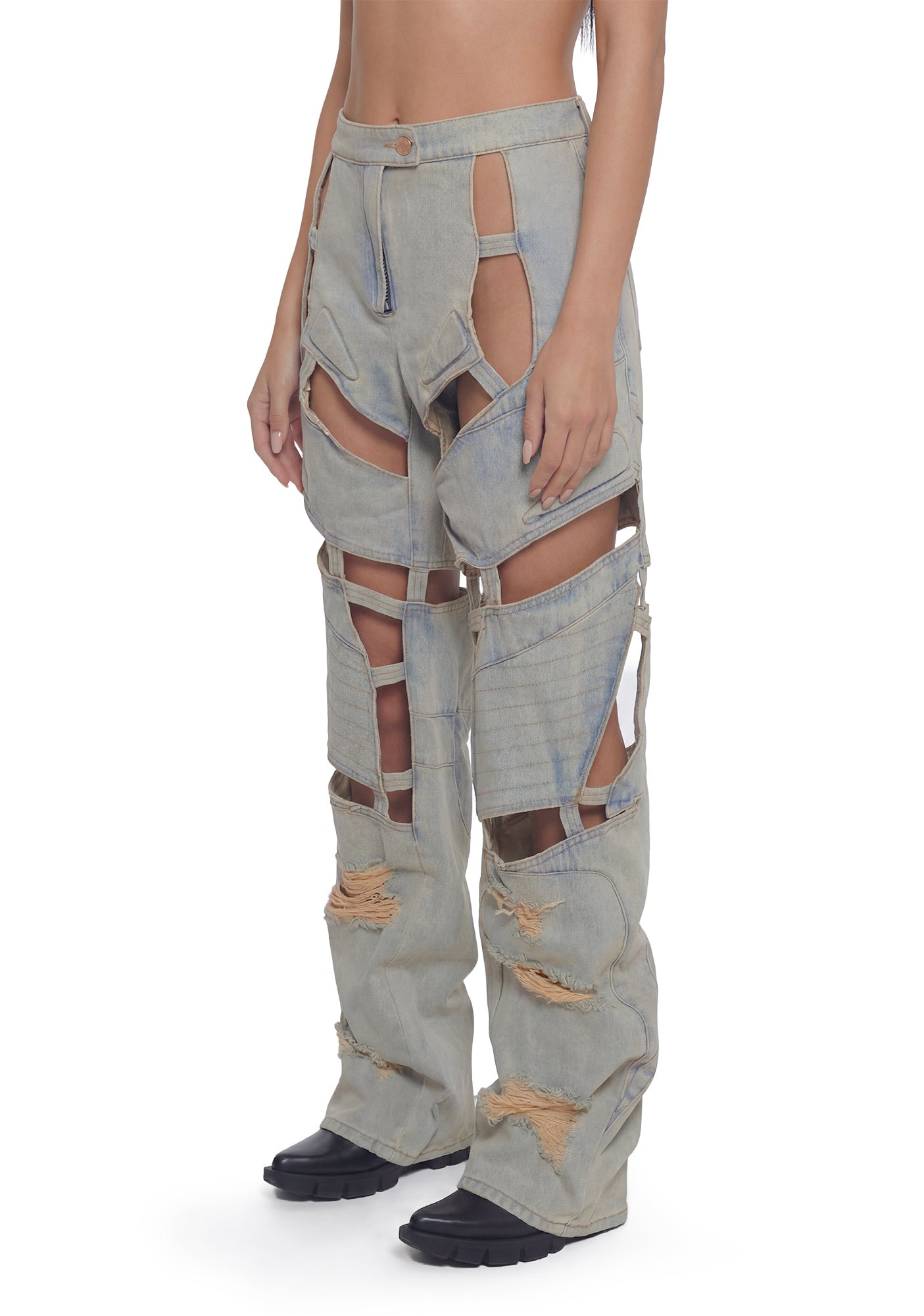 Moto Denim Floating Pants - Light Wash