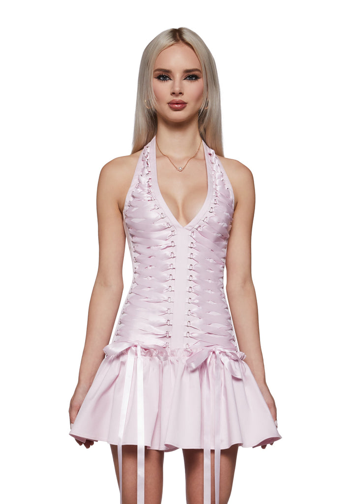 Giselle Lace Up Halter Mini Dress