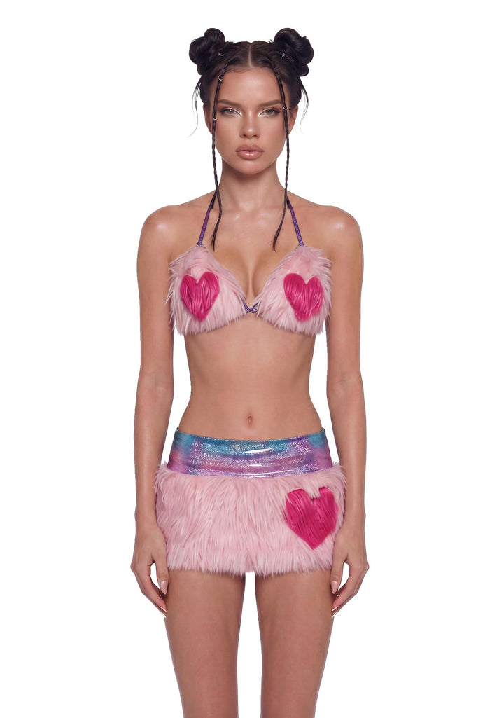 Your Favorite Faux Fur Skirt Set - Pink