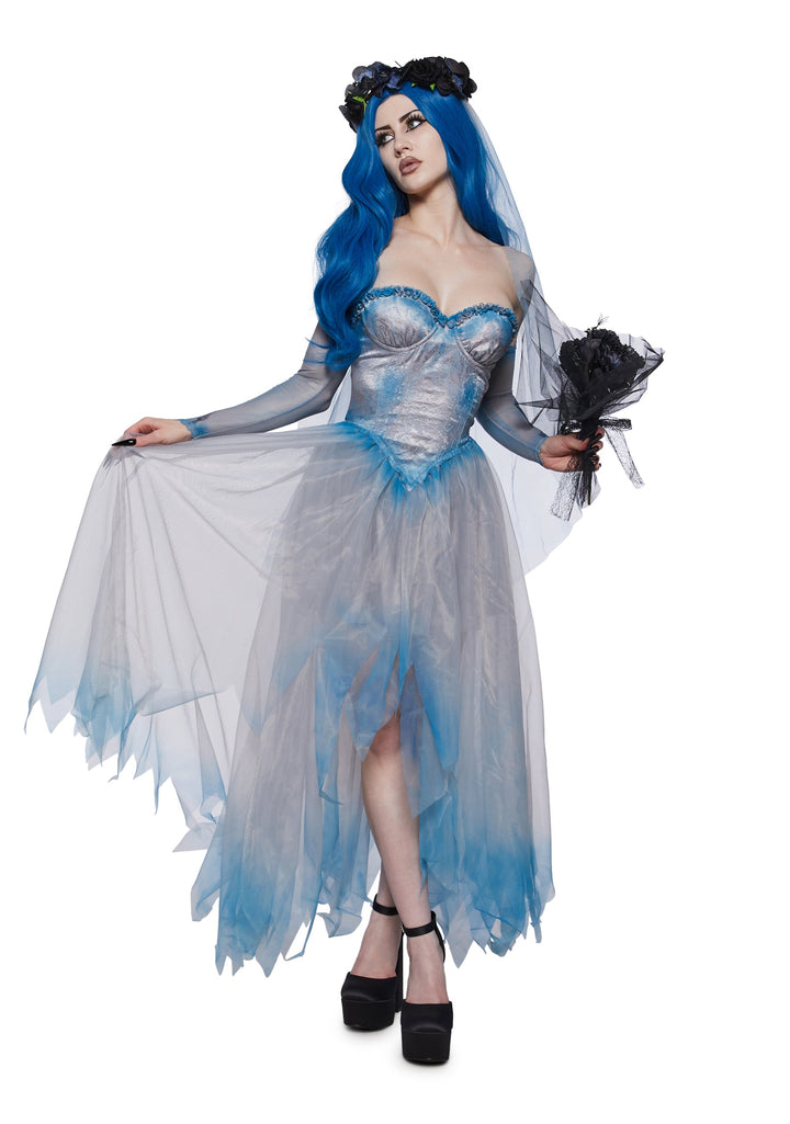 Cartoon Dead Bride Costume and Wig set