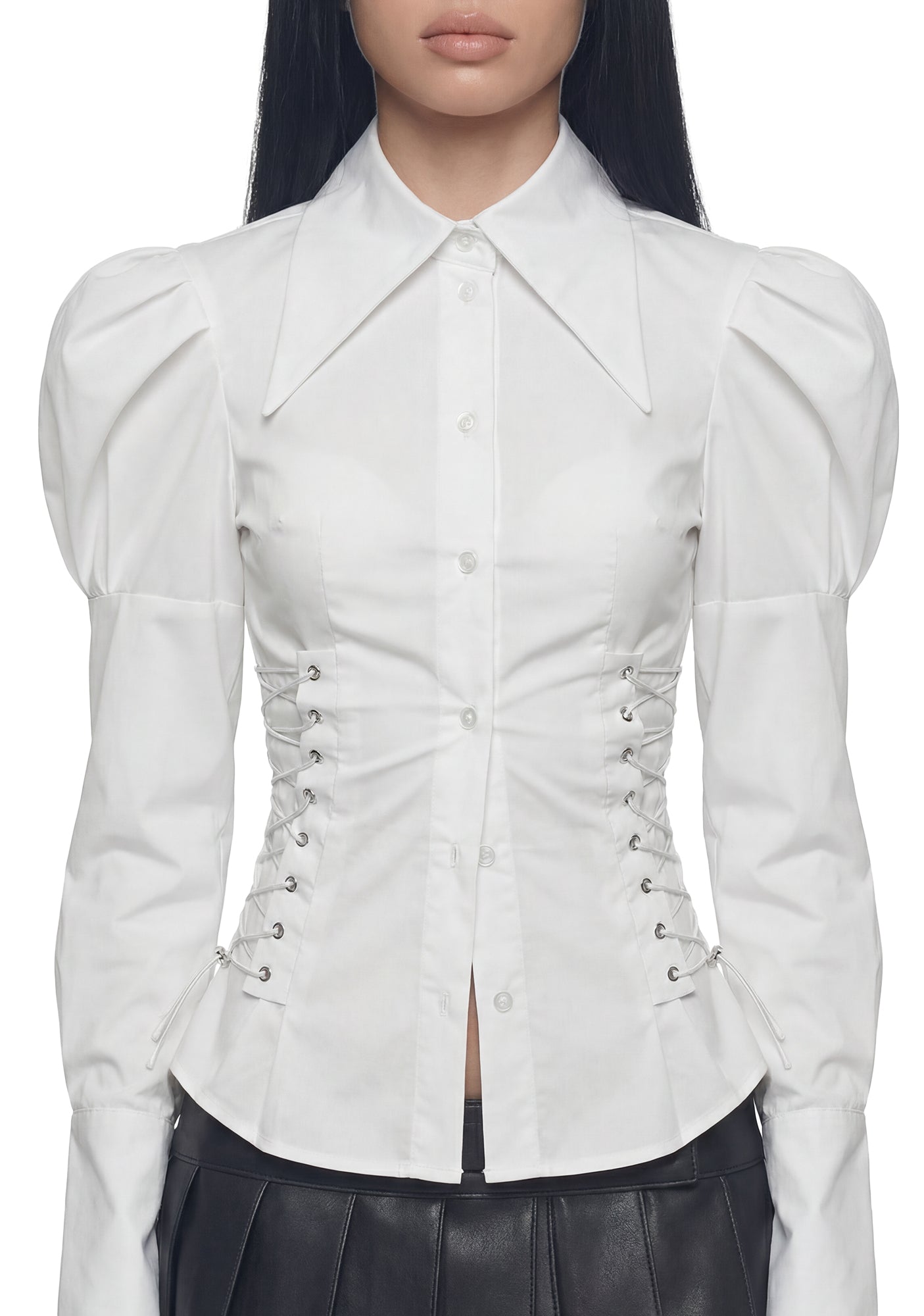 Puff Sleeve Corseted Shirt - White