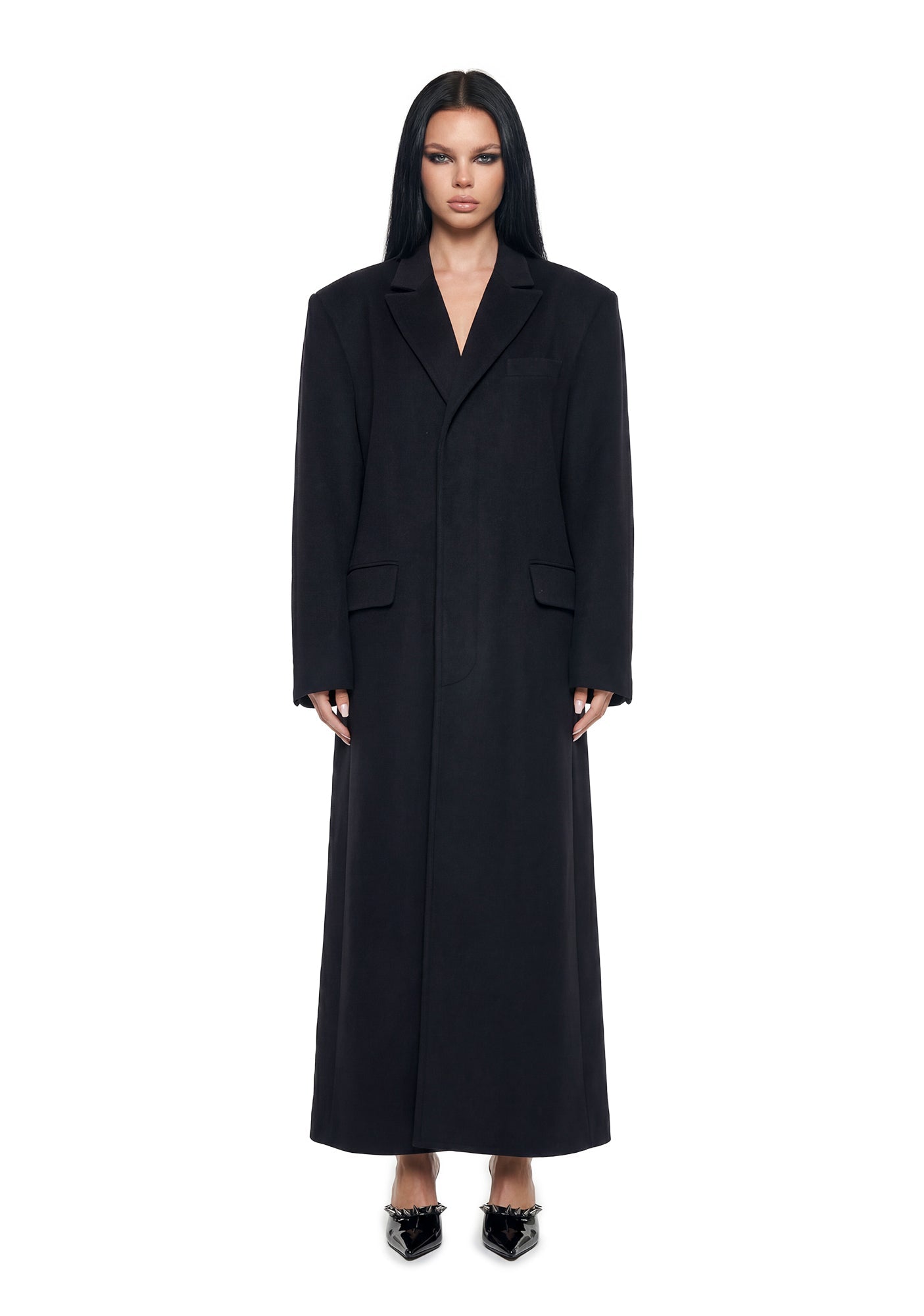 Wool Elongated Blazer Coat - Black