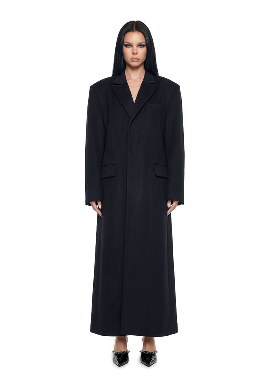 Wool Elongated Blazer Coat - Black