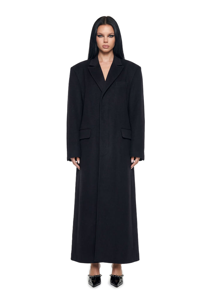 Wool Elongated Blazer Coat - Black