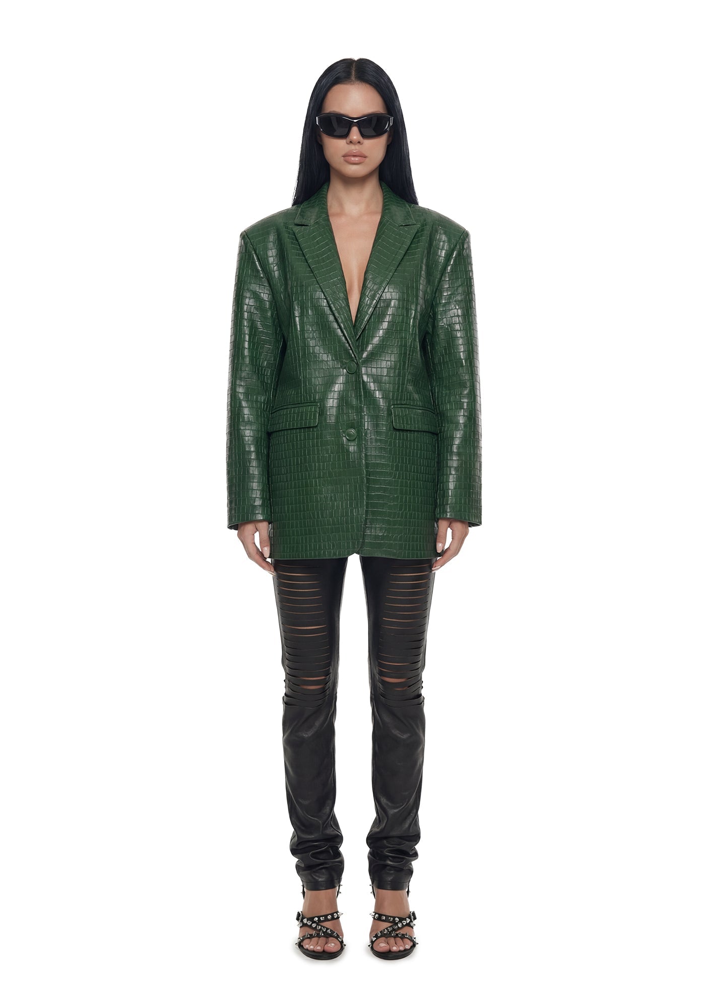 Leather Oversize Blazer - Green