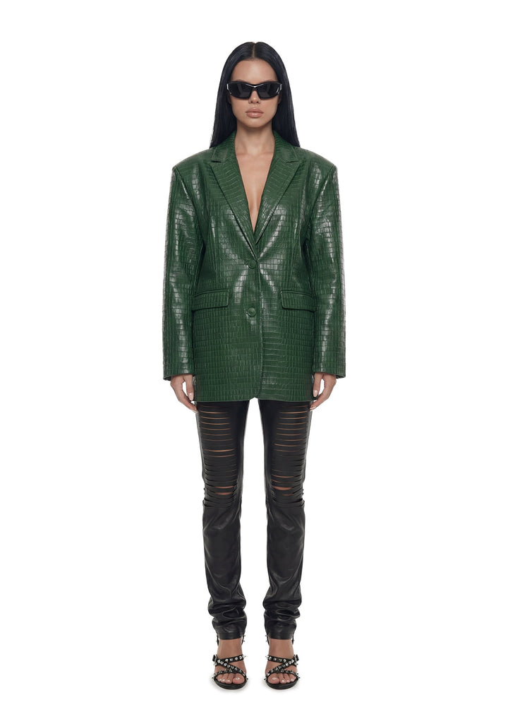 Leather Oversize Blazer - Green