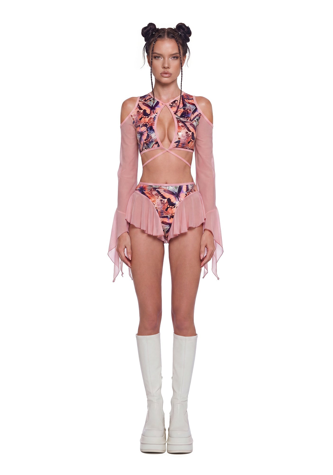 Butterfly Print Cut Out Top - Pink