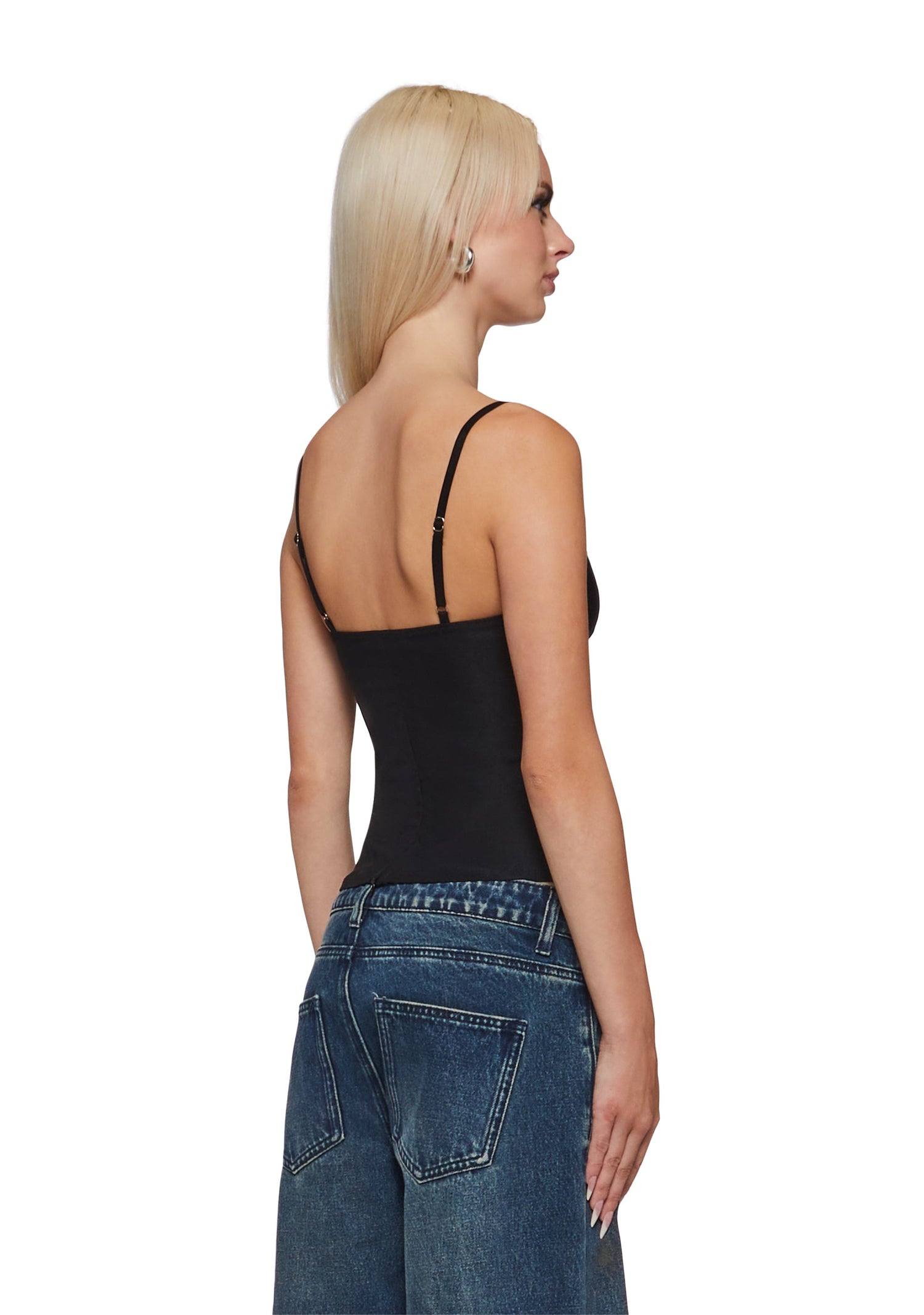 Gina Lace Trim Tank Top - Black