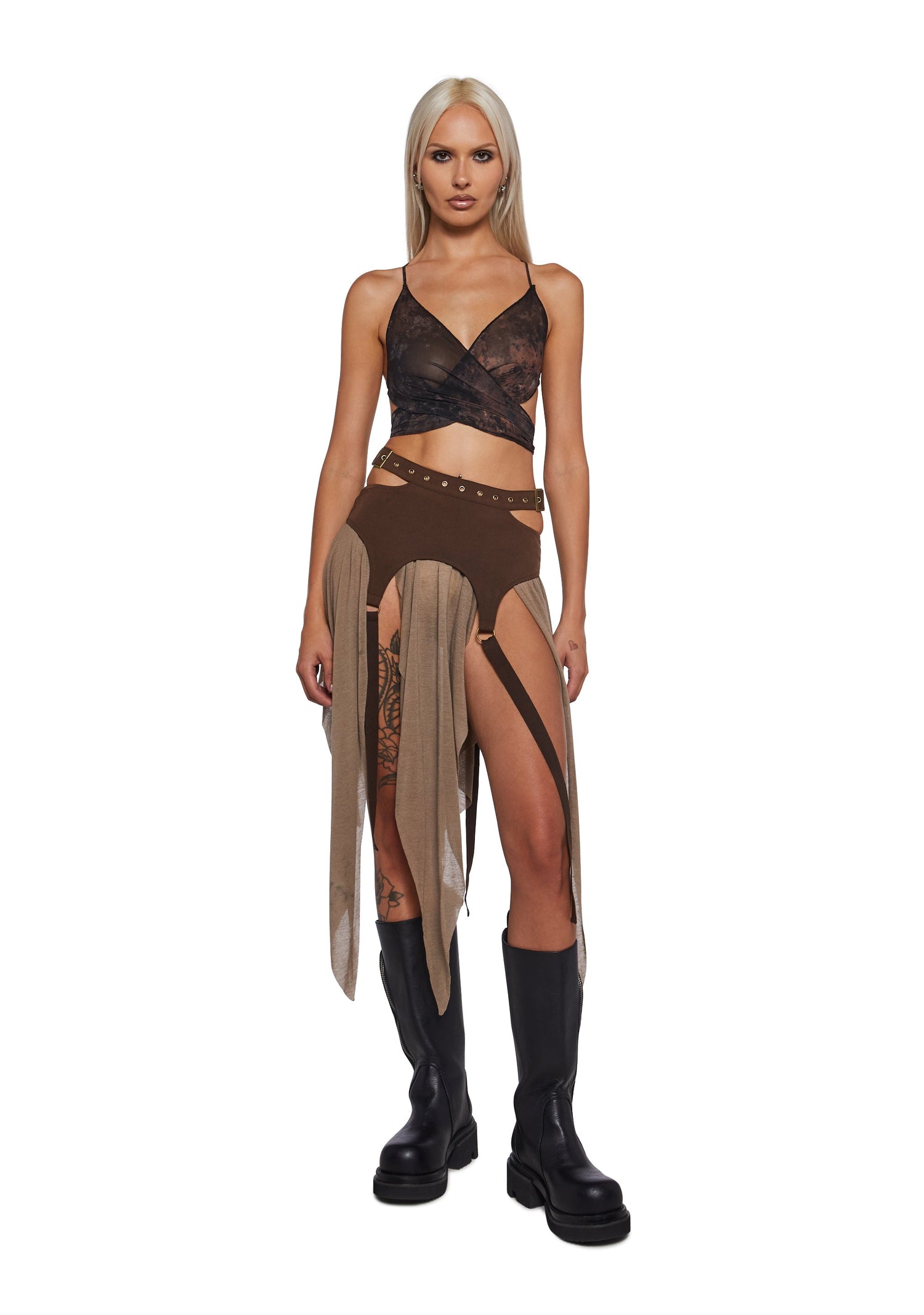 Signal Garter Belted Mini Skirt - Brown