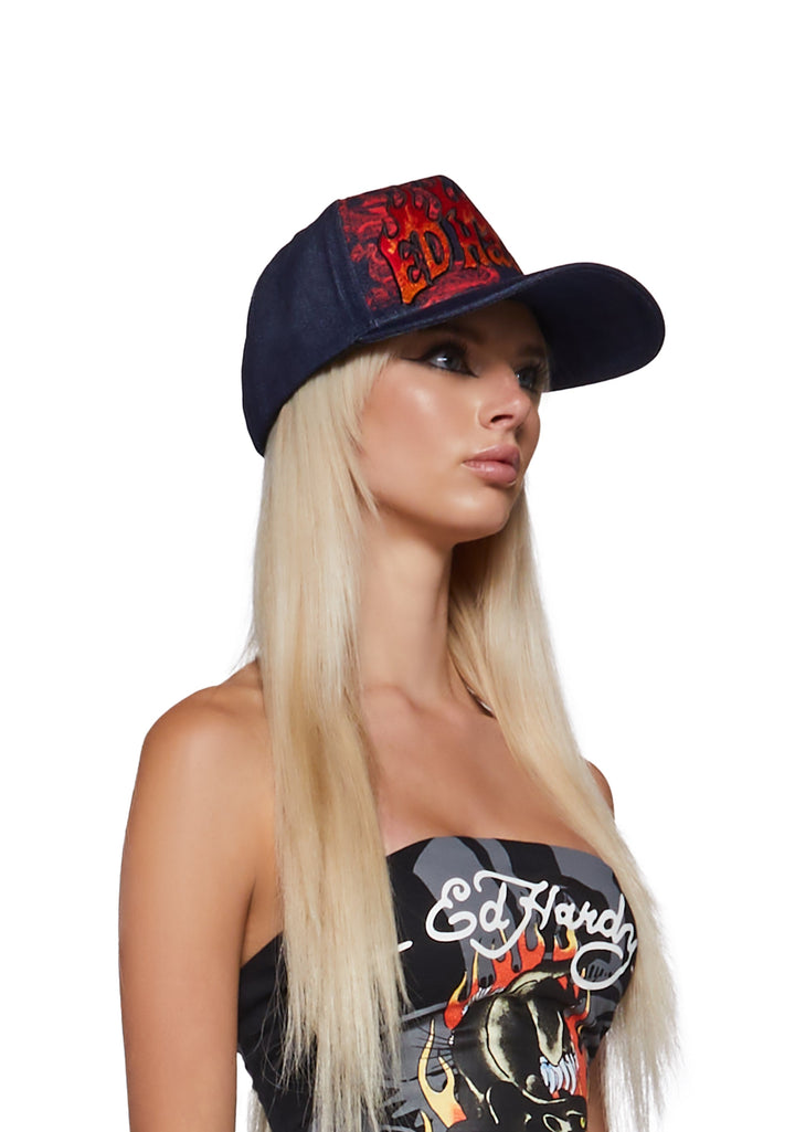 Dragon Flames Denim Trucker Hat