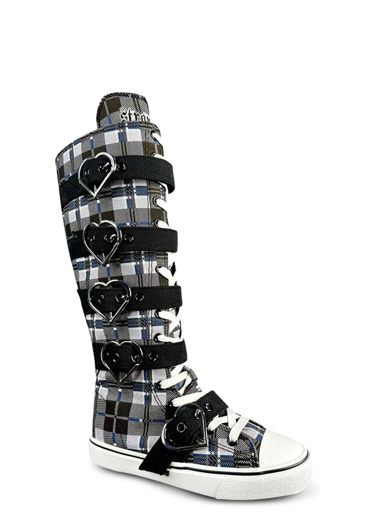 Rawr XD Plaid Knee High Sneakers - Black