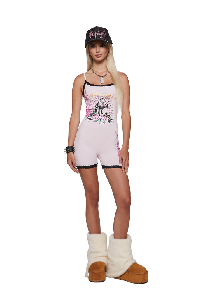 Panther Roses Lace Sleep Romper - Pink