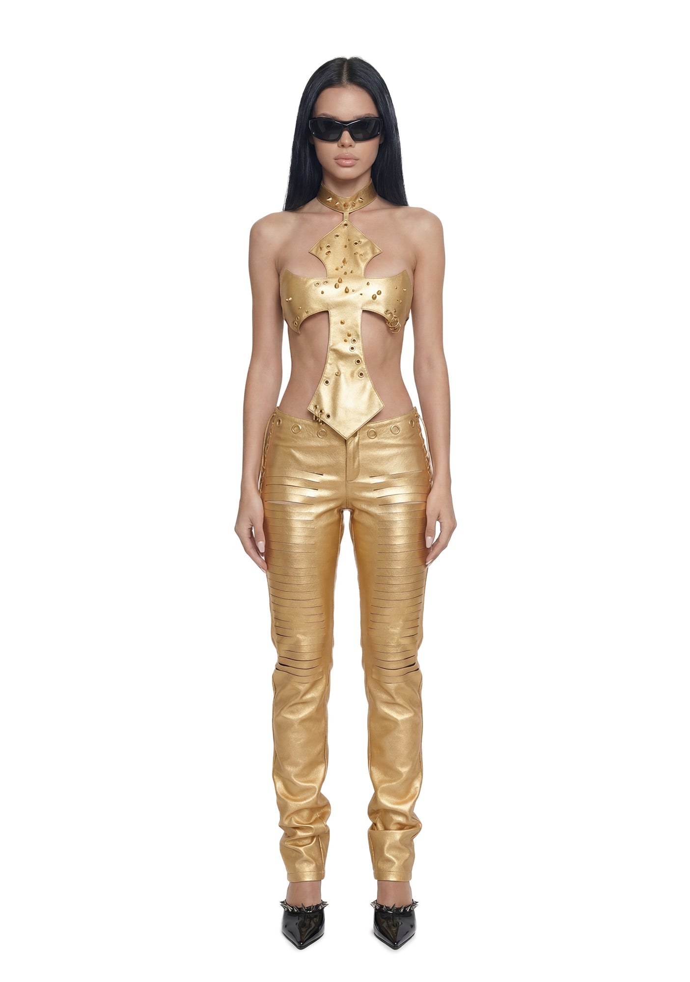 Pierced Cross Top - Gold