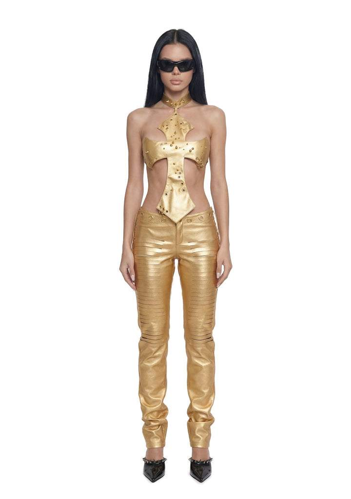 Pierced Cross Top - Gold