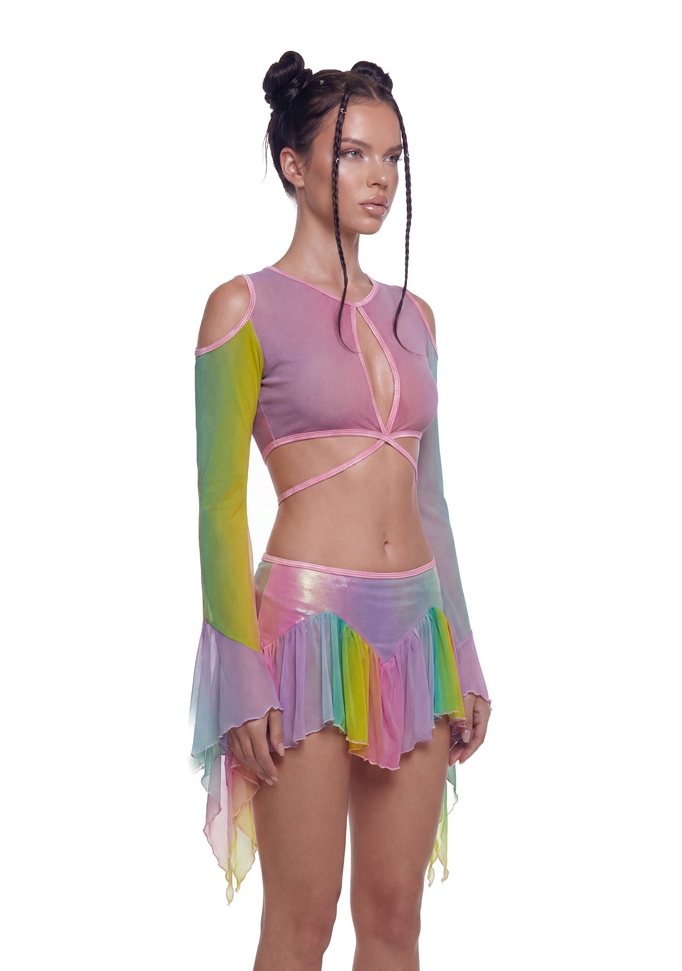 Fairy Mesh Top and Skirt Set - Rainbow