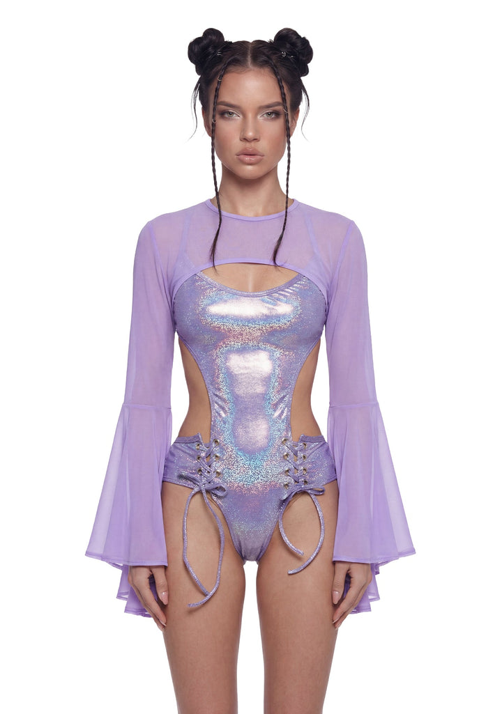 Dancer Bell Sleeve Mesh Shrug - Purple