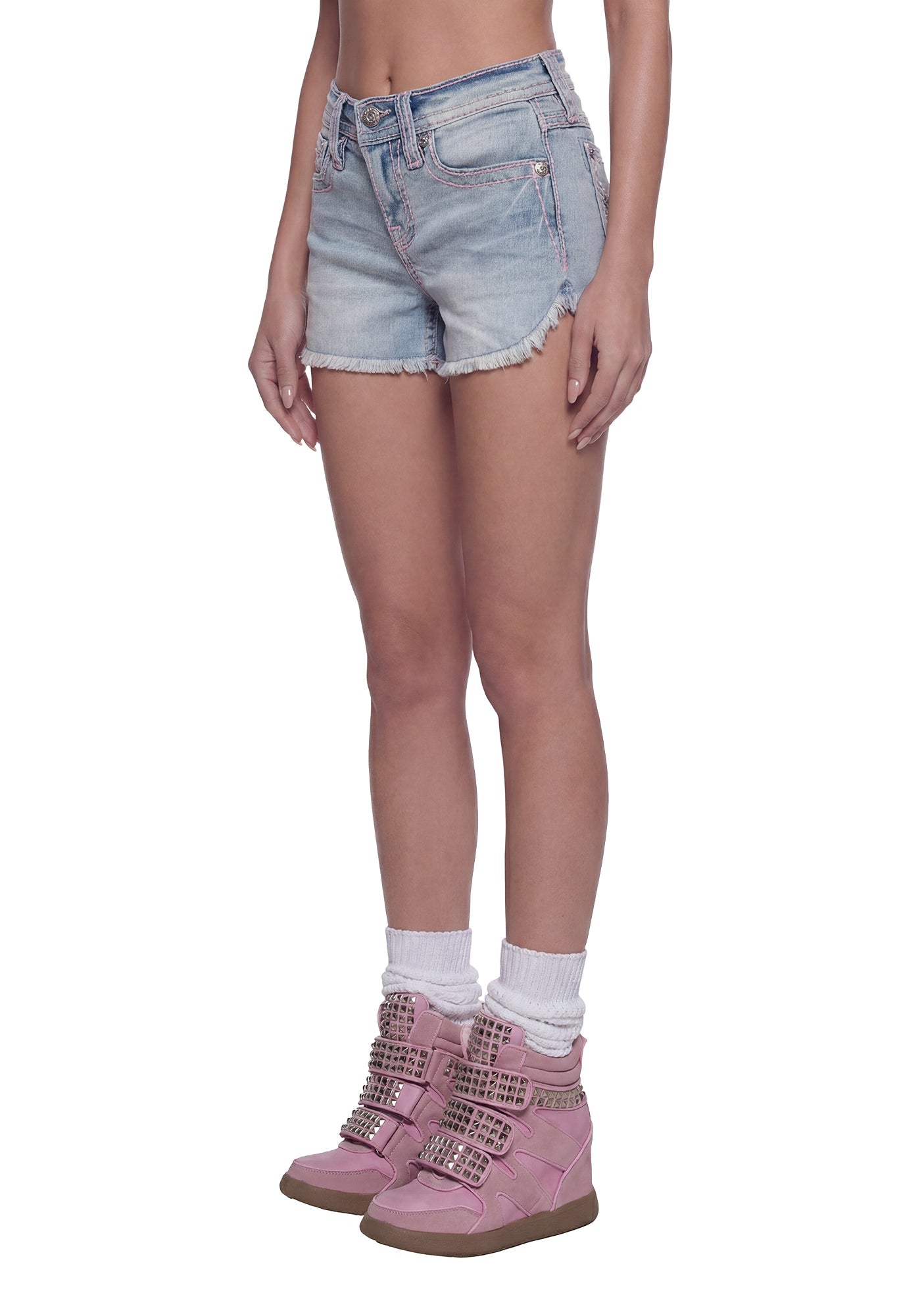 Apex Pink Stitched Denim Shorts