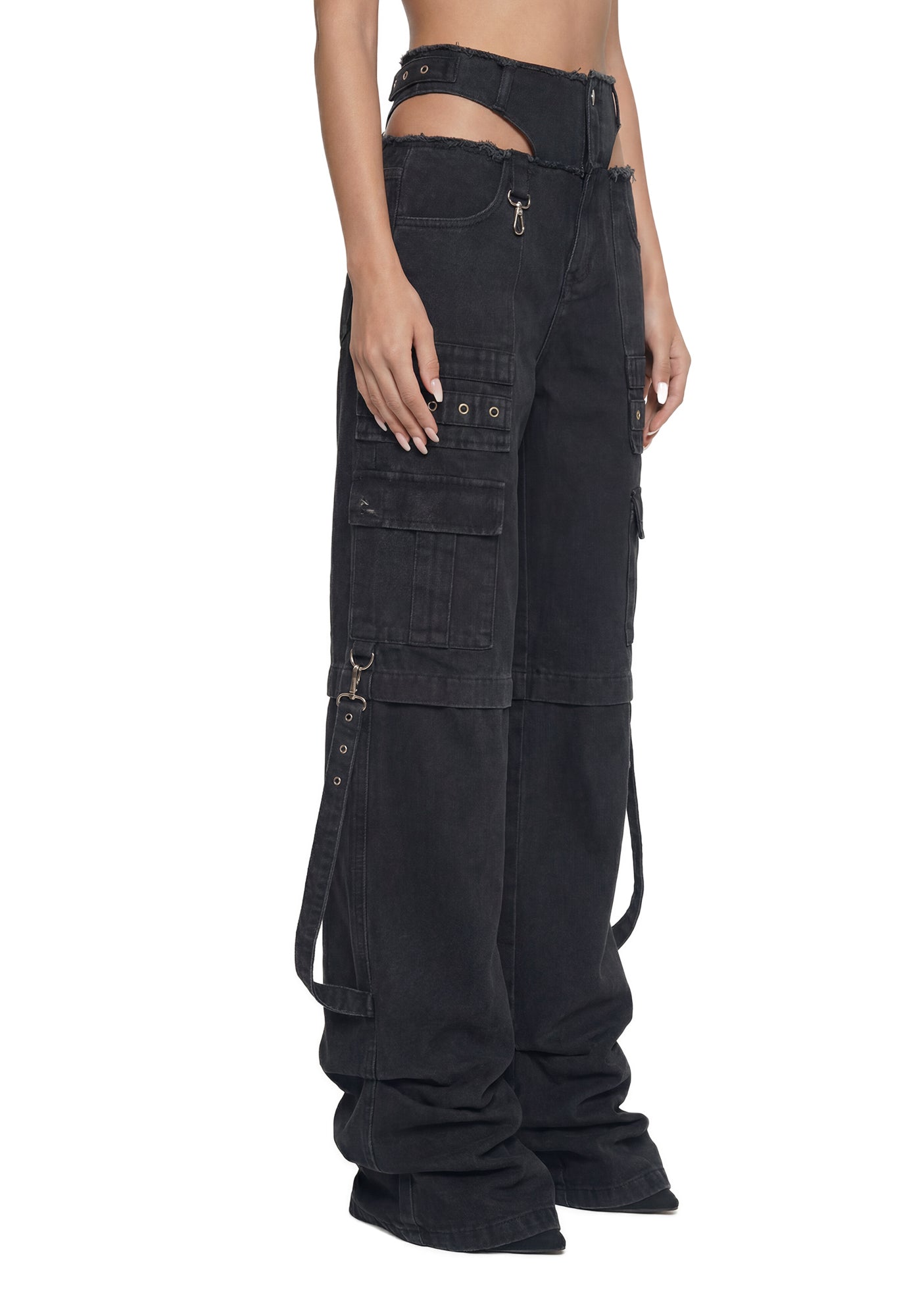 Cargo Denim Panty Trousers - Black