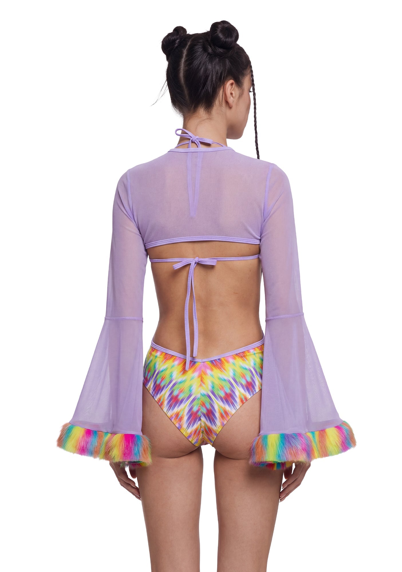 Neon Pop Faux Fur Trimmed Mesh Shrug