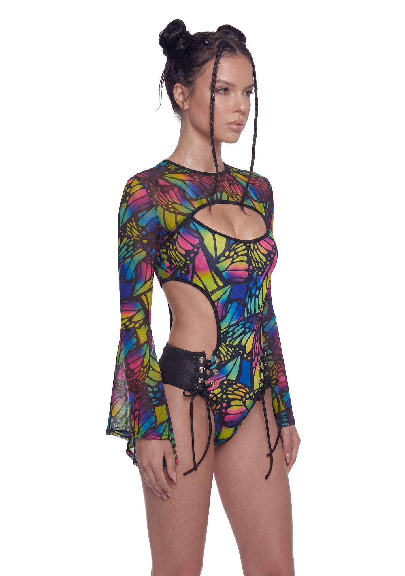 Butterfly Bell Sleeve Shrug - Multi/Black