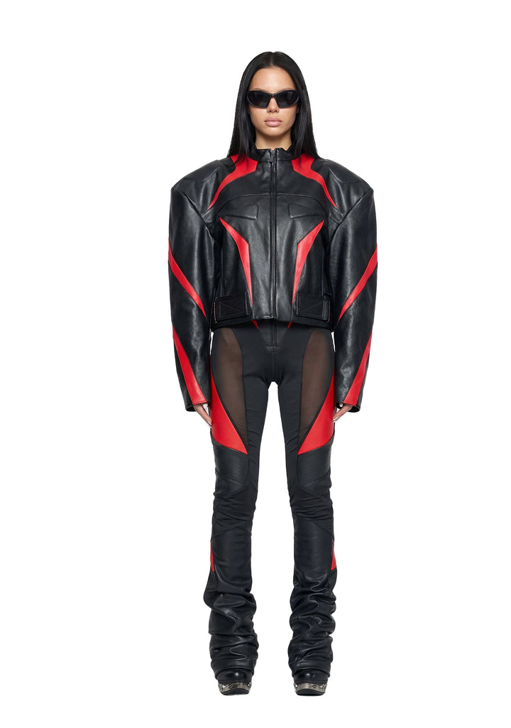 Power Shoulder Moto Jacket - Black/Red