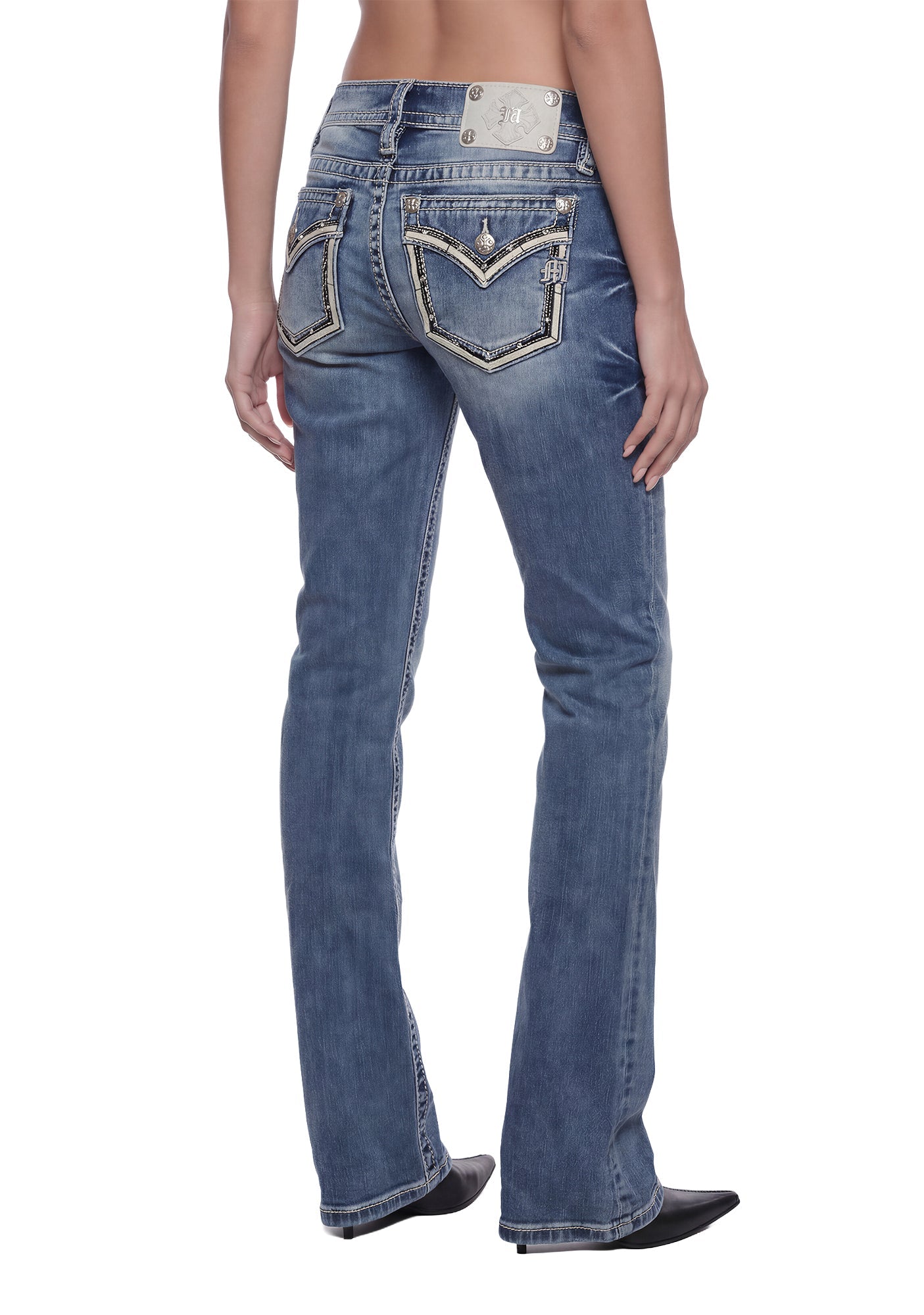 Halo Border Stitched Low Rise Bootcut Jeans 32"