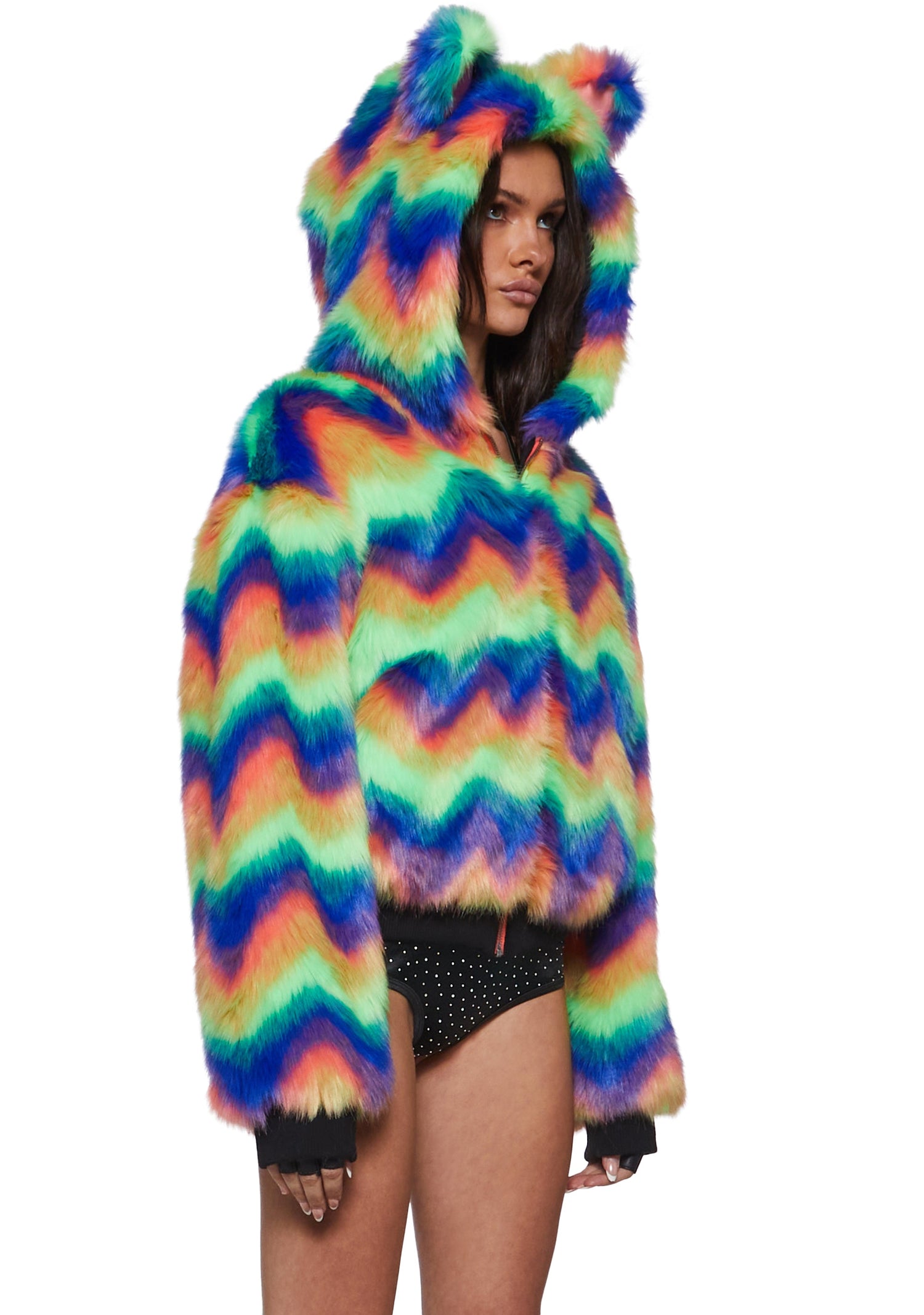 Kaleidoscope Kitten Rainbow Faux Fur Coat
