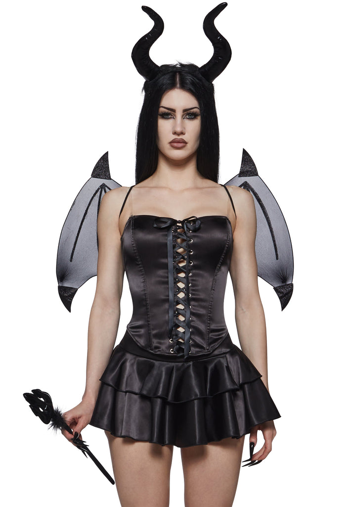 Black Devil Corset Costume with Wings