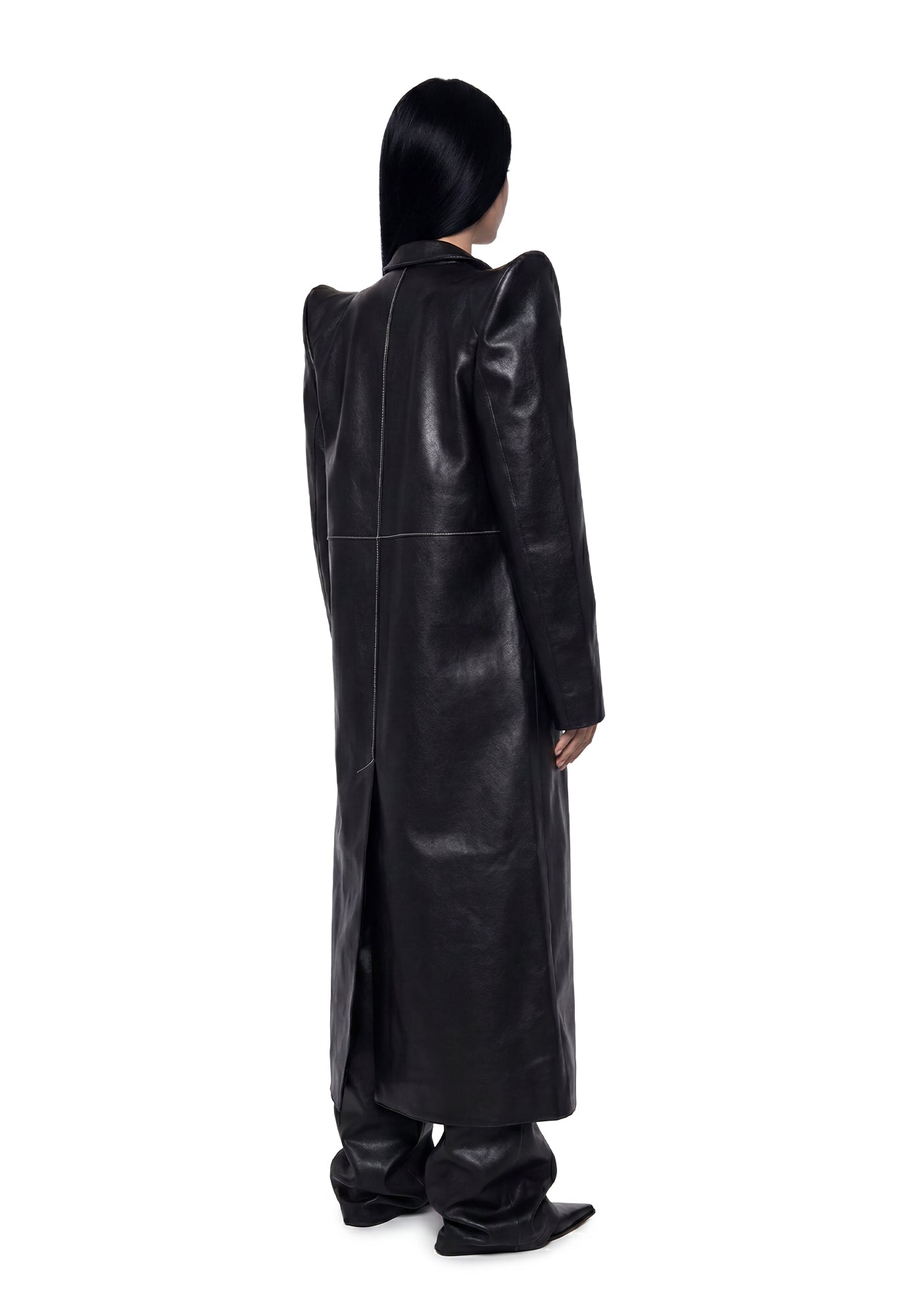 Doomsday Elongated Leather Coat - Black