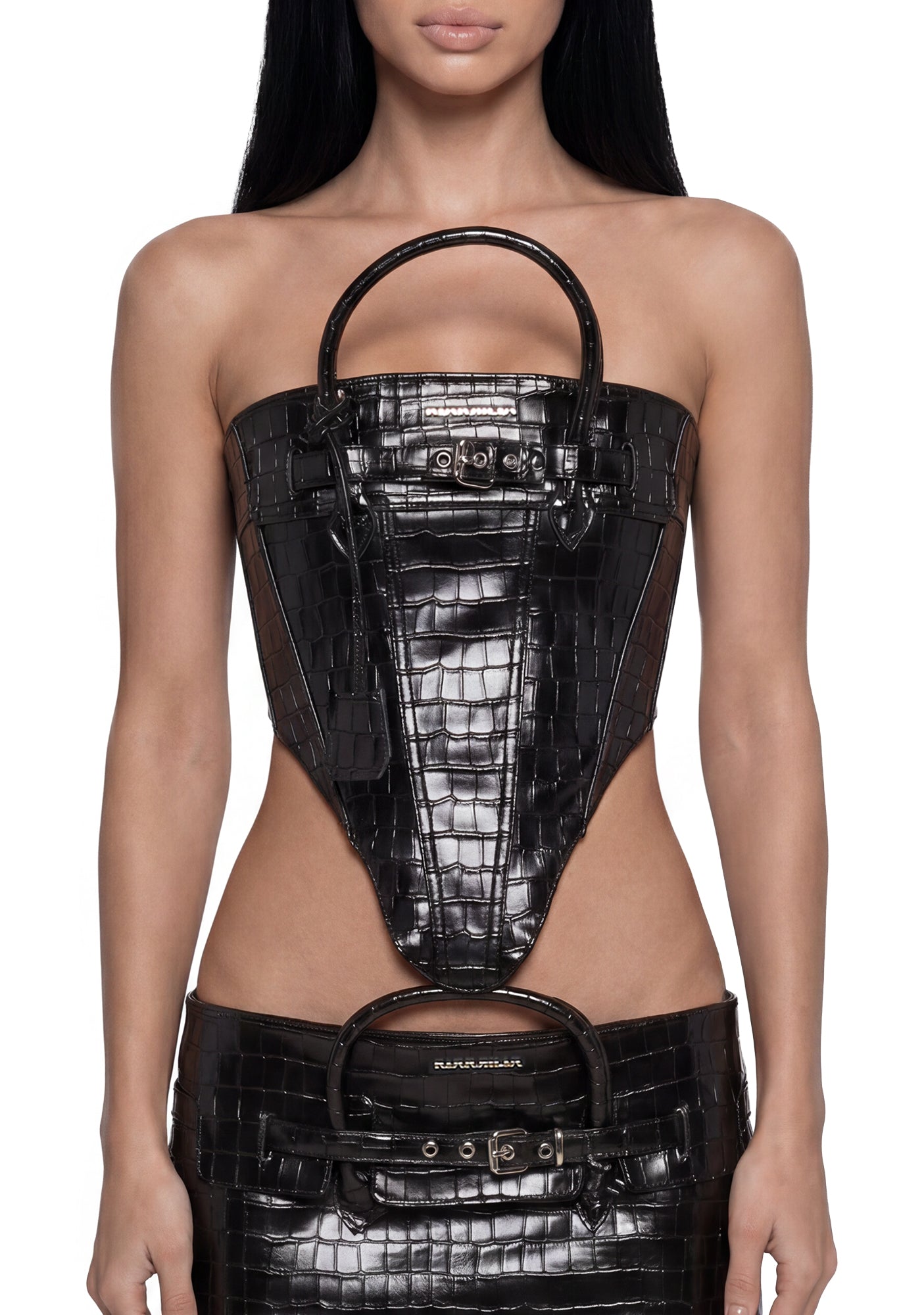 Heiress Handbag Corset - Black Croc