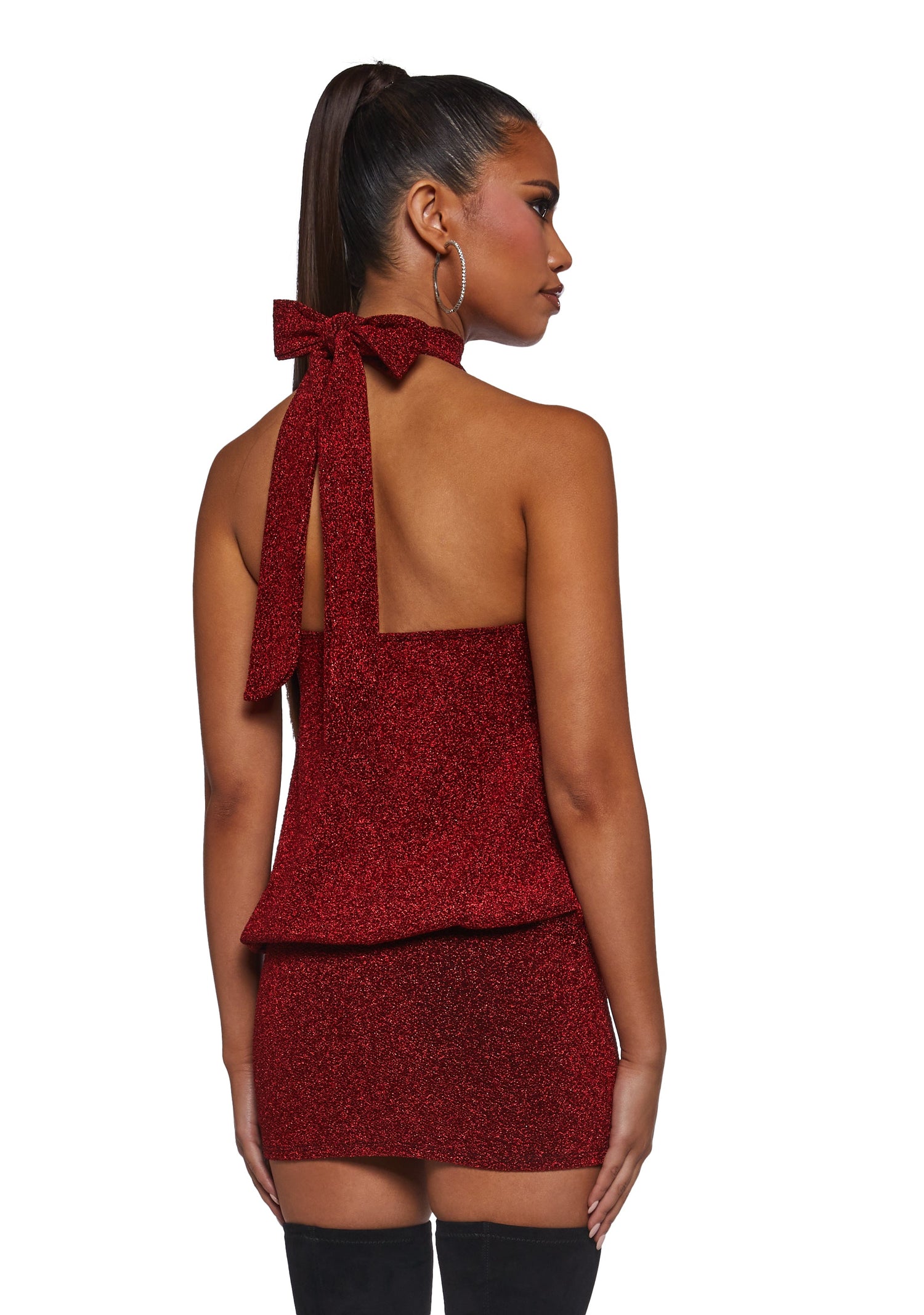Club Moves Halter Dress - Red Glitter