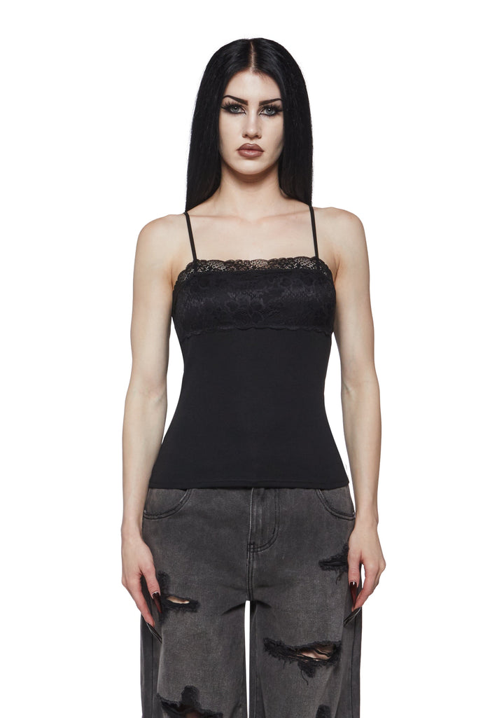 Harper Lace Trim Cami - Black